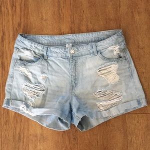 H&M Regular Waist Distressed Denim Shorts